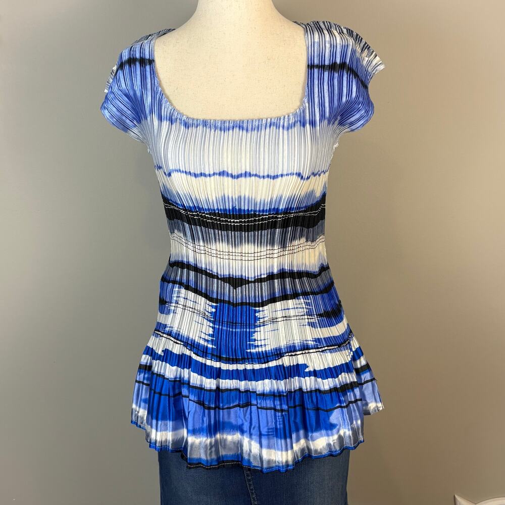Y2K Vintage Blue and White Milano Ruched Top Fairy Ribbed Club Women's Size M